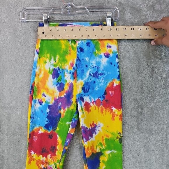 2BME Fashion Jeans Womens S High Rise Bell Bottom Flare Rainbow Tie Dye Boho - Picture 5 of 10